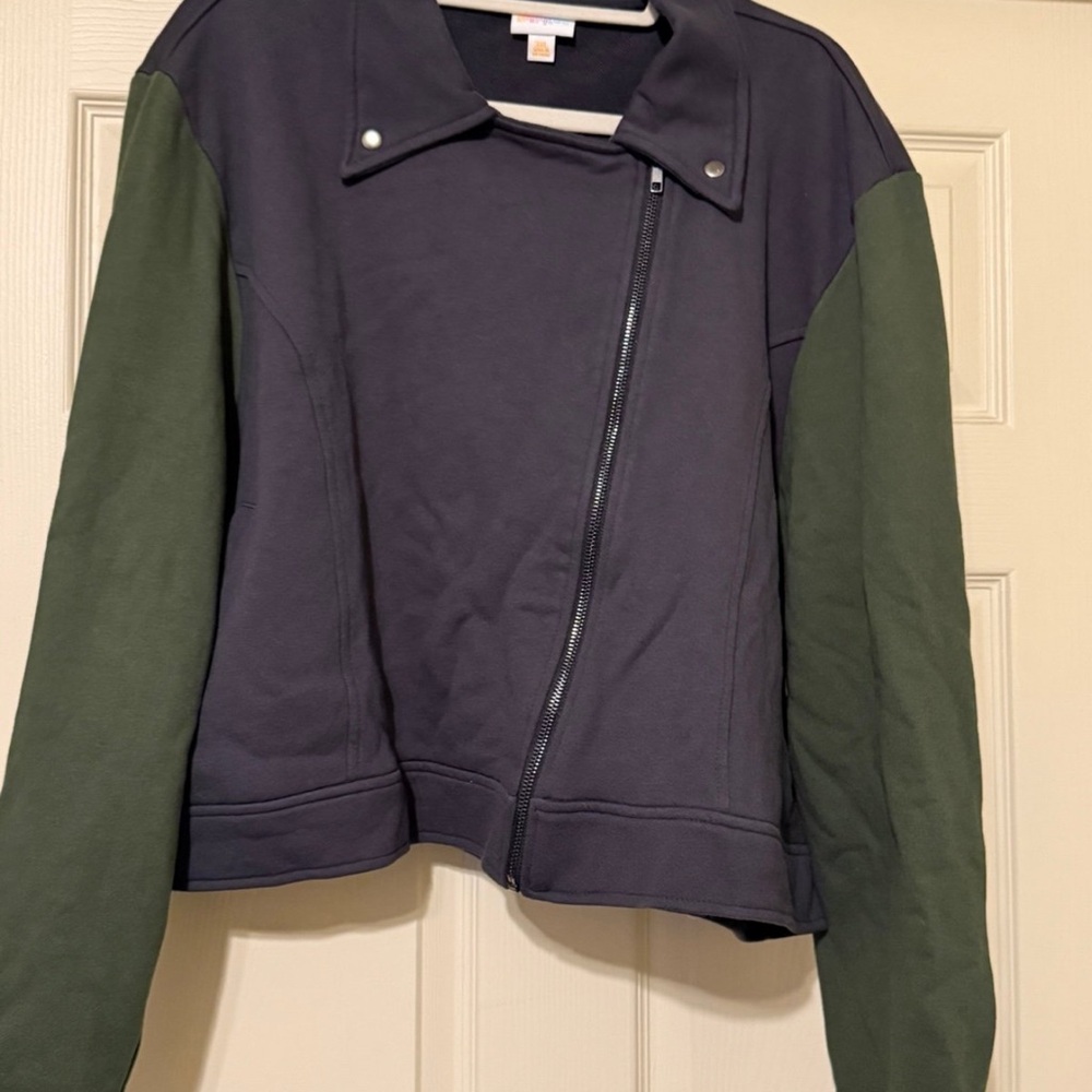 NWT LuLaRoe Presley Moto Jacket Gray and Olive green Sz 3xl Unicorn